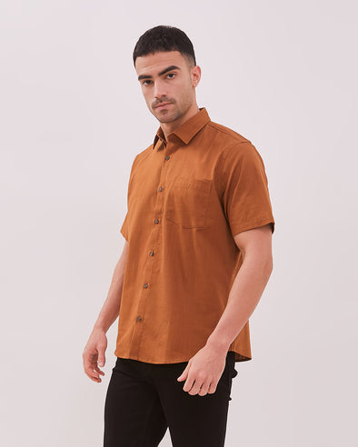 Men's Brown Regular Fit Short Sleeve Shirt