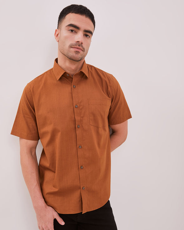 Men's Brown Regular Fit Short Sleeve Shirt