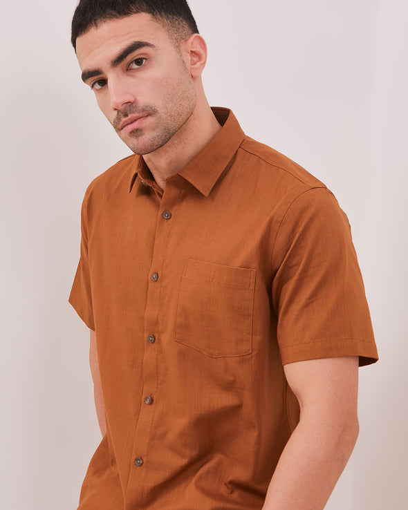 Men's Brown Regular Fit Short Sleeve Shirt