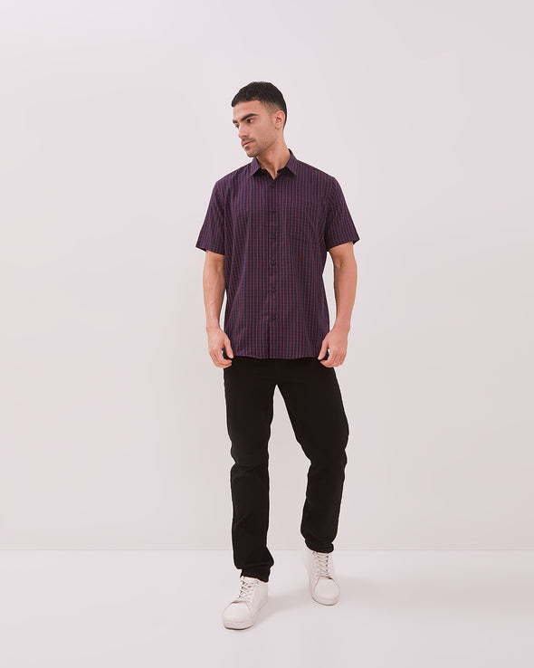 Men's Navy Pattern Regular Fit Short Sleeve Shirt