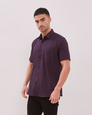 Men's Navy Pattern Regular Fit Short Sleeve Shirt