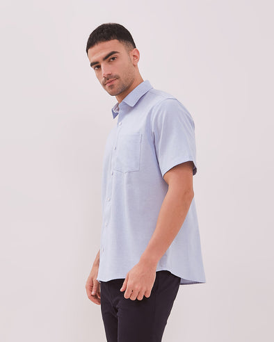 Men's Blue Short-Sleeved Shirt