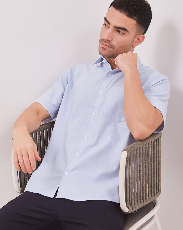 Men's Blue Short-Sleeved Shirt
