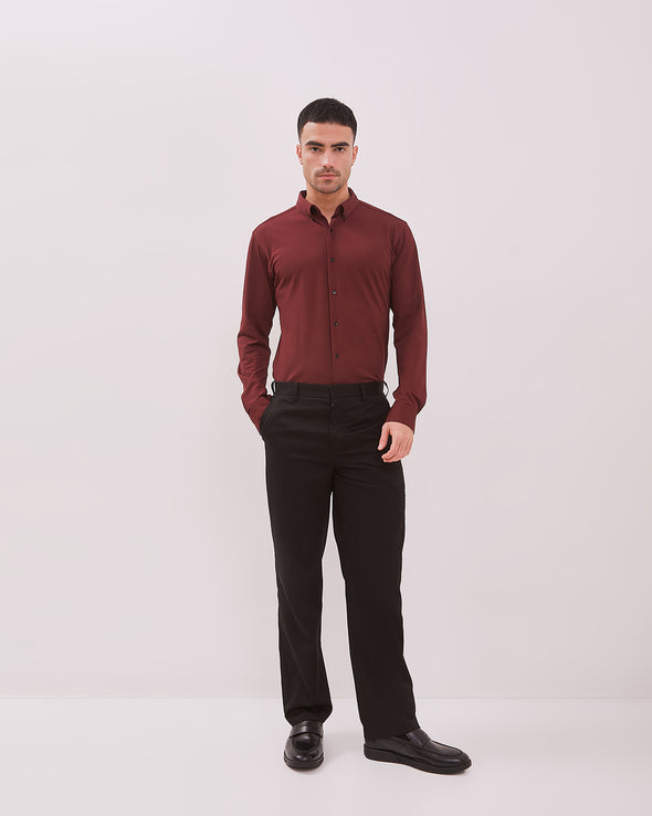 4-Way Stretch Long Sleeve Slim Shirt In Maroon Red
