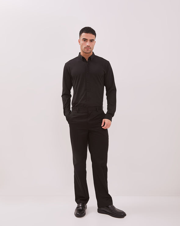 Black 4-Way Stretch Long Sleeve Slim Shirt