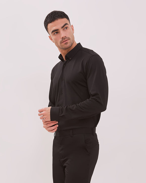 Black 4-Way Stretch Long Sleeve Slim Shirt