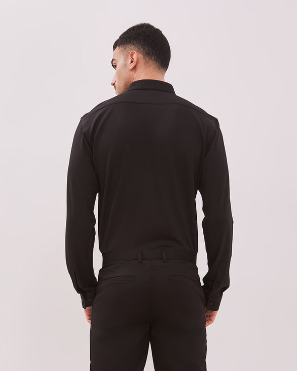 Black 4-Way Stretch Long Sleeve Slim Shirt