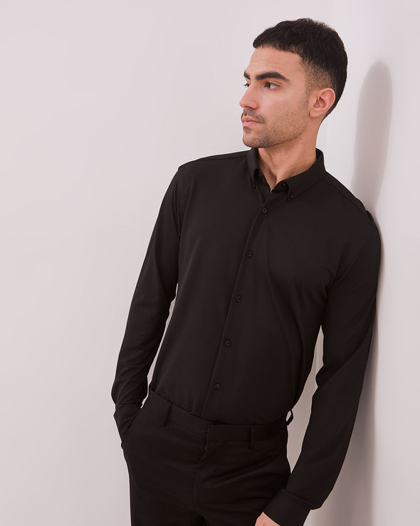 Black 4-Way Stretch Long Sleeve Slim Shirt