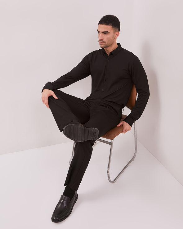 Black 4-Way Stretch Long Sleeve Slim Shirt