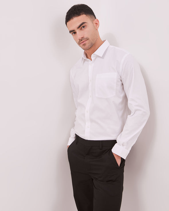 Men's White Regular Fit Long-Sleeved Shirt