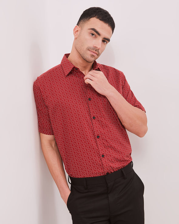Regular Short Sleeve Shirt Printed In Red