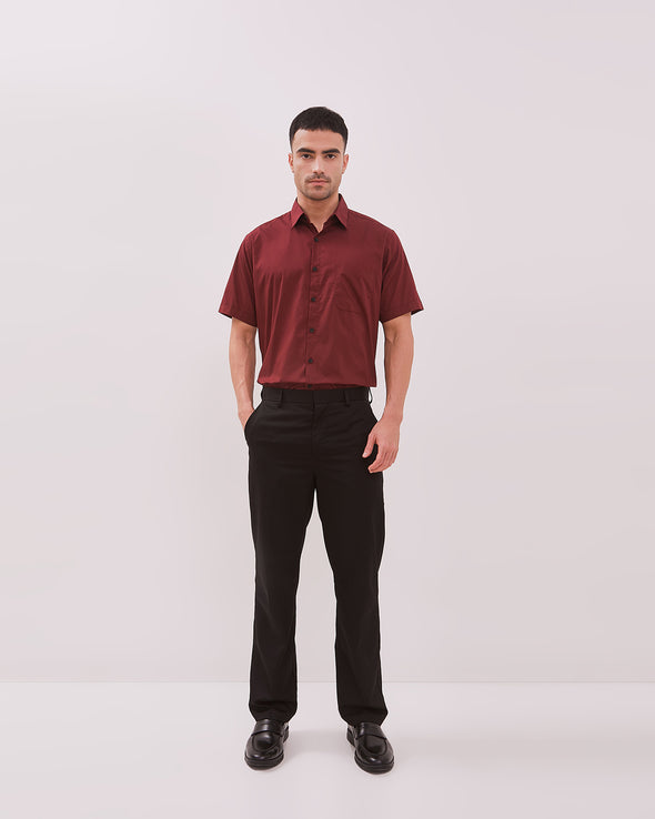 Maroon Red Regular Fit Short Sleeve Shirt For Men