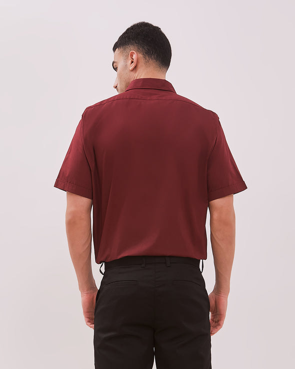 Maroon Red Regular Fit Short Sleeve Shirt For Men