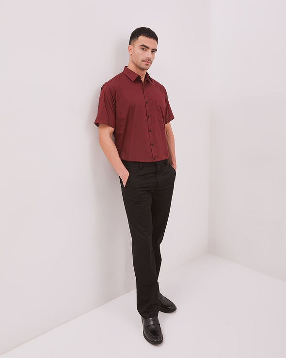 Maroon Red Regular Fit Short Sleeve Shirt For Men