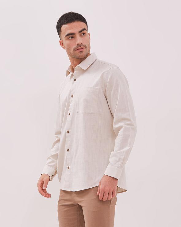 Men's Cream Long Sleeve Shirt