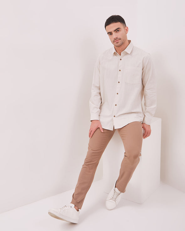 Men's Cream Long Sleeve Shirt