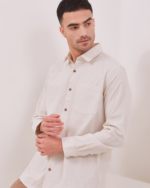 Men's Cream Long Sleeve Shirt