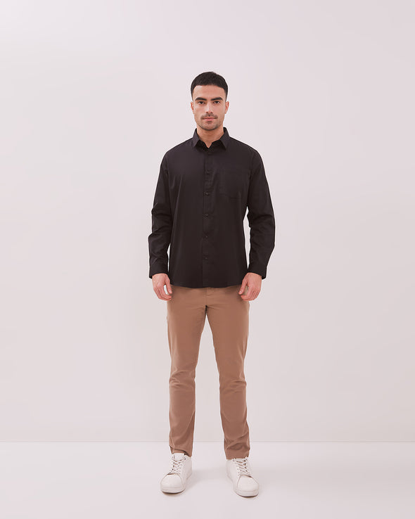 Black Oxford Long-Sleeved Regular Shirt