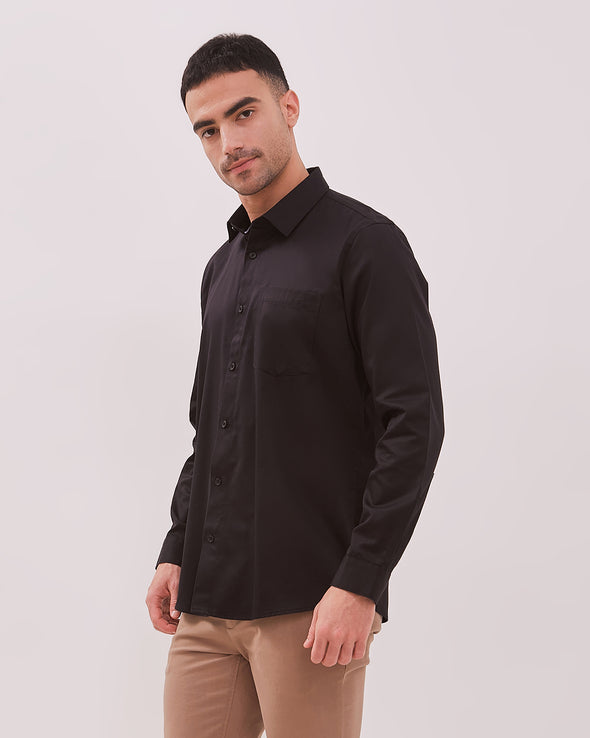Black Oxford Long-Sleeved Regular Shirt