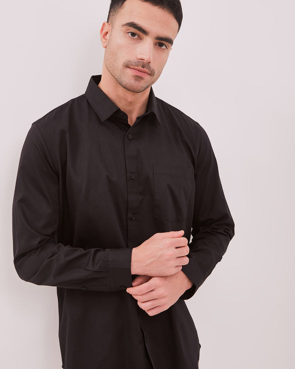 Black Oxford Long-Sleeved Regular Shirt