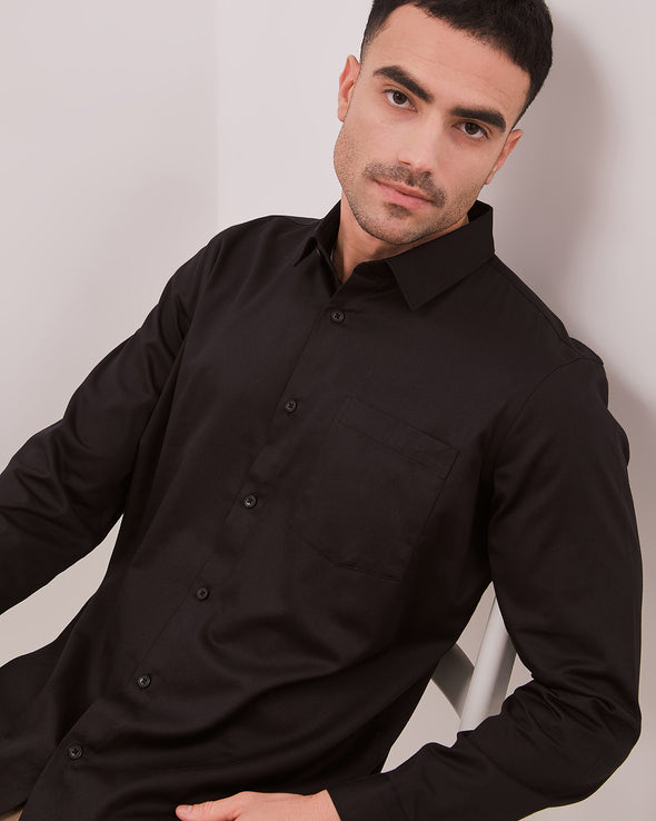 Black Oxford Long-Sleeved Regular Shirt
