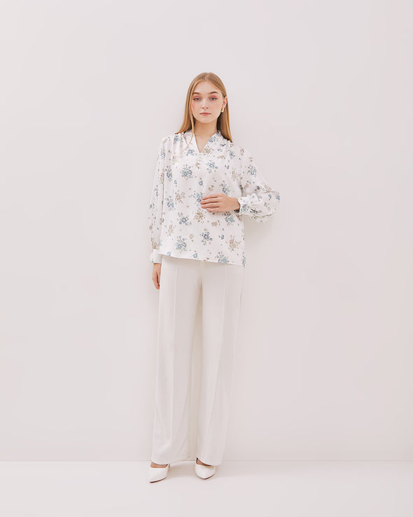 Women's White Printed Long Sleeved Blouse