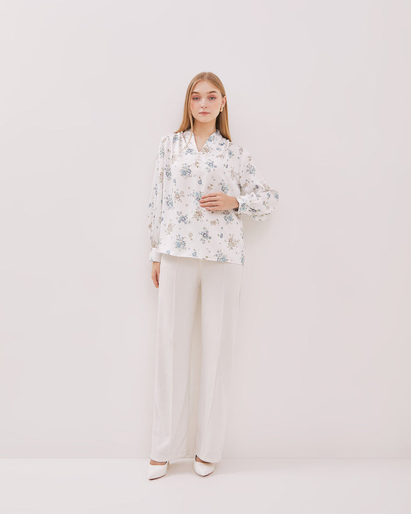Women's White Printed Long Sleeved Blouse