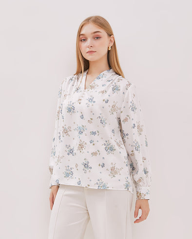 Women's White Printed Long Sleeved Blouse