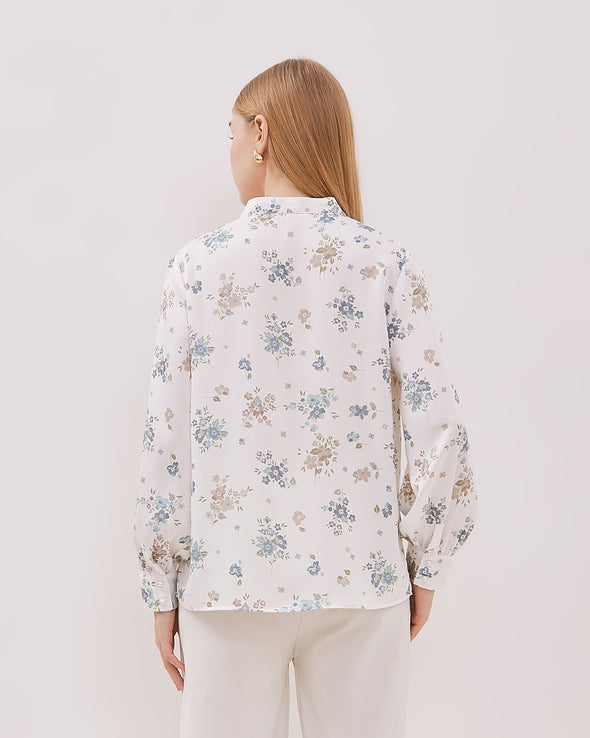 Women's White Printed Long Sleeved Blouse