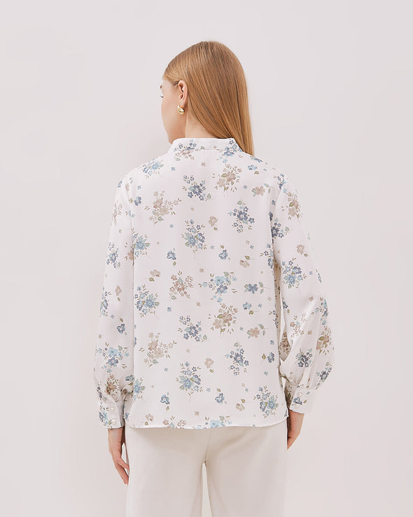 Women's White Printed Long Sleeved Blouse
