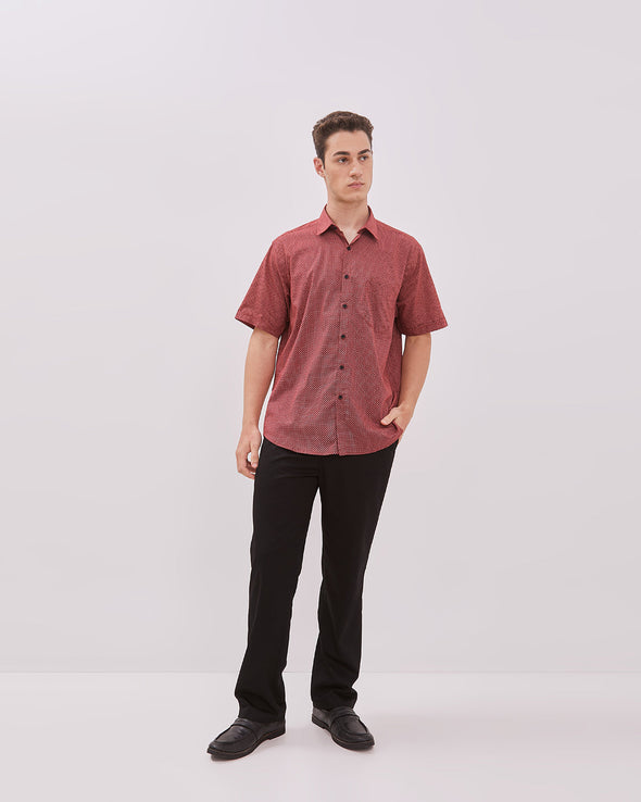 Short Sleeve Shirt With Red Print Motif For Men