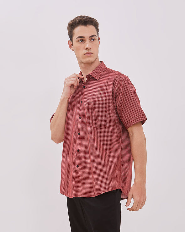 Short Sleeve Shirt With Red Print Motif For Men