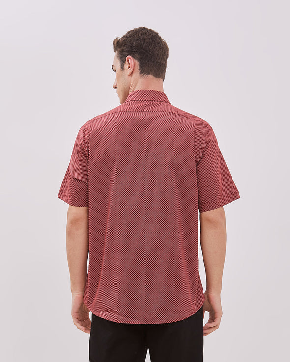 Short Sleeve Shirt With Red Print Motif For Men