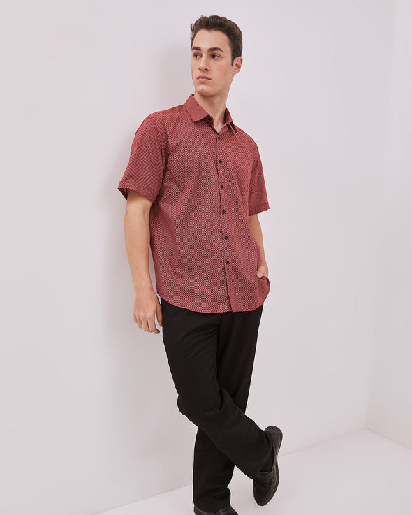 Short Sleeve Shirt With Red Print Motif For Men