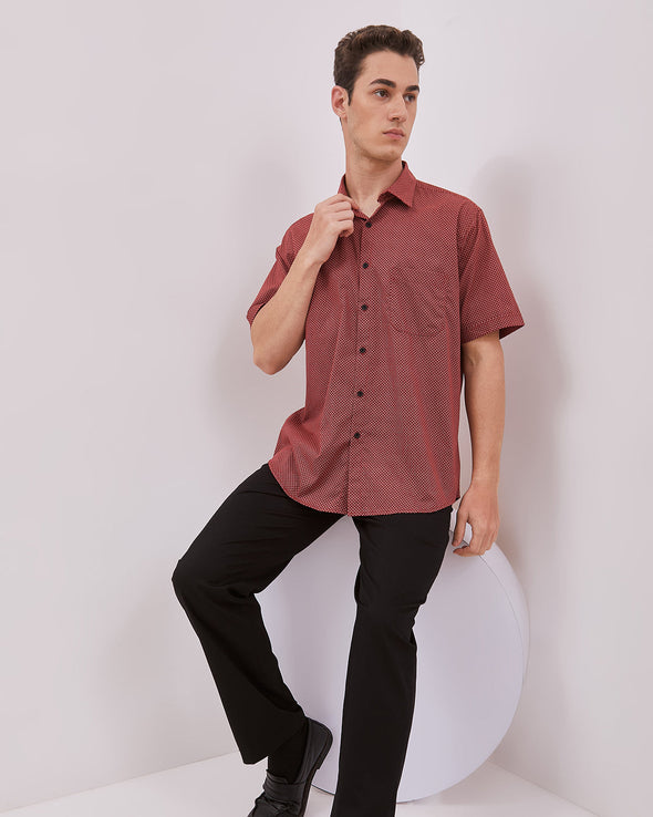 Short Sleeve Shirt With Red Print Motif For Men