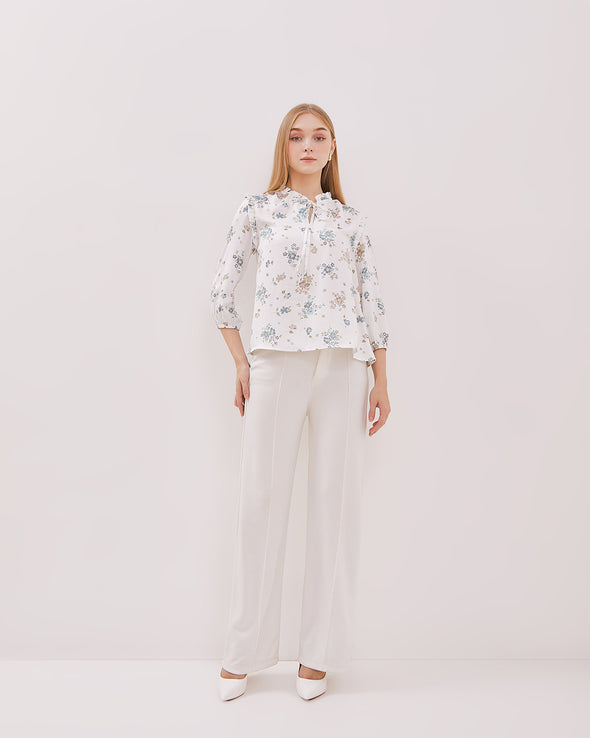 Women's White Printed 3/4 Sleeve Blouse