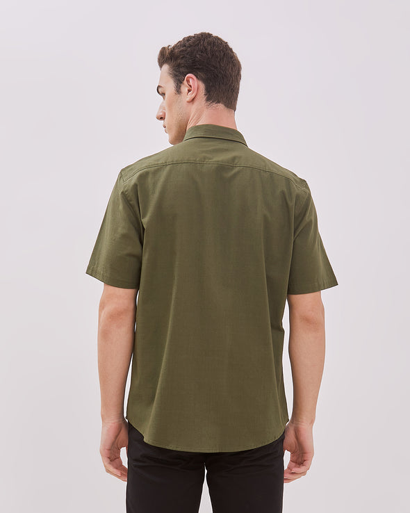 Men's Green Short Sleeve Linen Shirt
