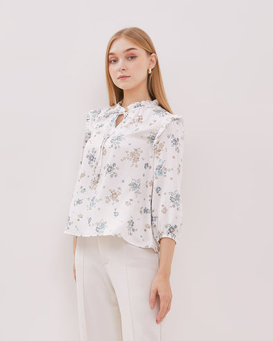 Women's White Printed 3/4 Sleeve Blouse