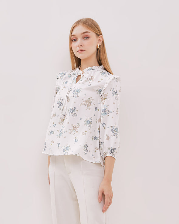 Women's White Printed 3/4 Sleeve Blouse