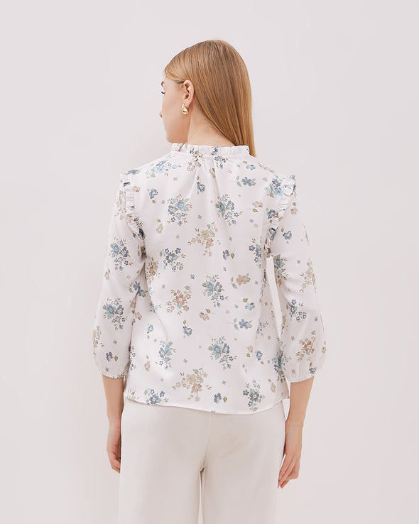 Women's White Printed 3/4 Sleeve Blouse