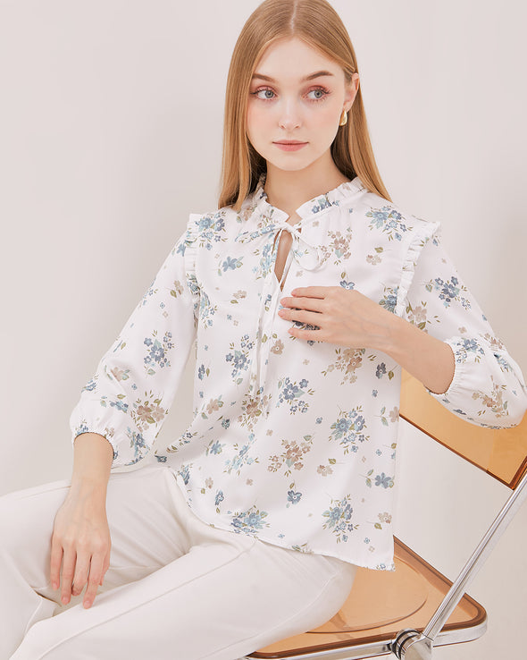 Women's White Printed 3/4 Sleeve Blouse