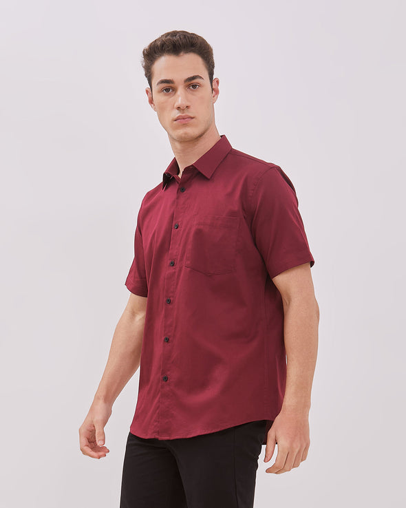 Maroon Red Short Sleeve Shirt For Men
