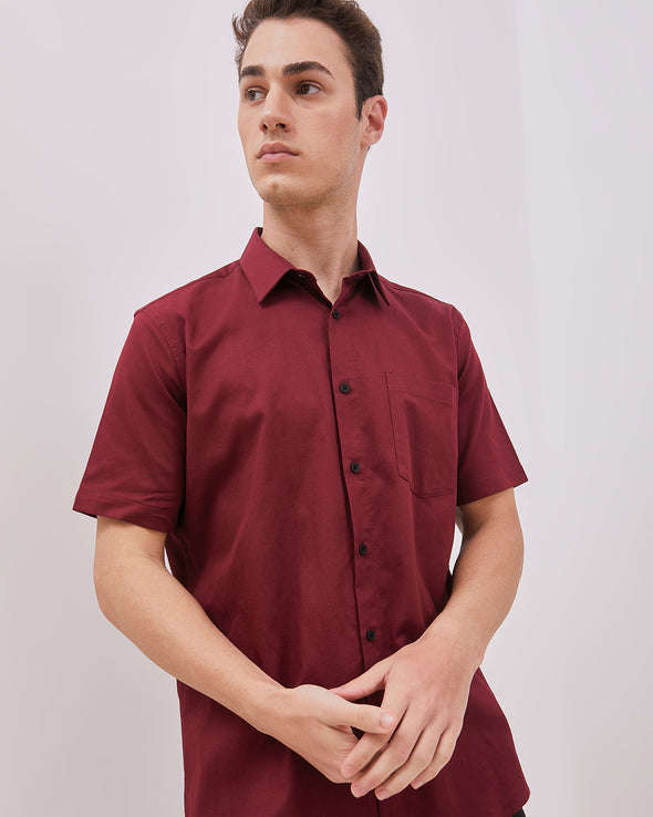 Maroon Red Short Sleeve Shirt For Men