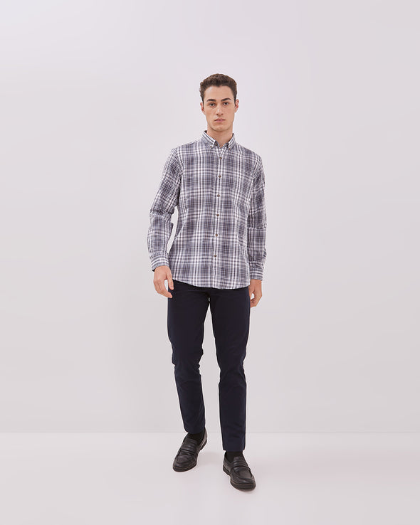 Navy Plaid Long Sleeve Shirt For Men