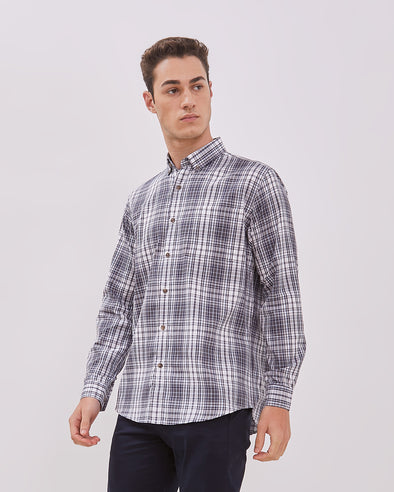 Navy Plaid Long Sleeve Shirt For Men