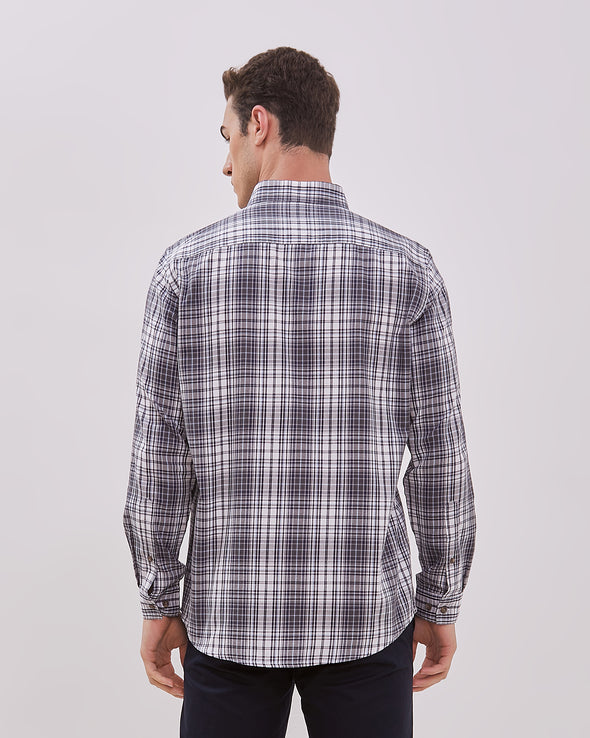 Navy Plaid Long Sleeve Shirt For Men
