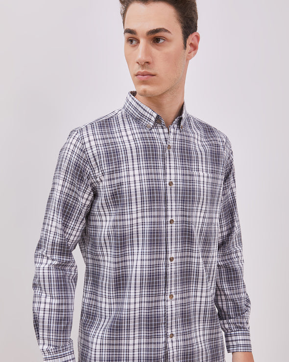 Navy Plaid Long Sleeve Shirt For Men