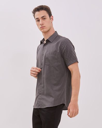 Short Sleeve Shirt With Gray Motif For Men