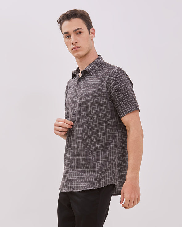 Short Sleeve Shirt With Gray Motif For Men