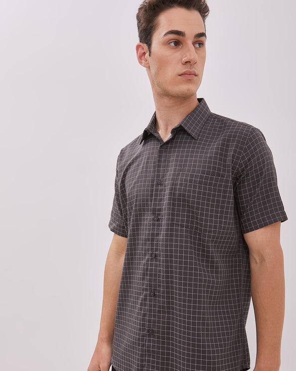Short Sleeve Shirt With Gray Motif For Men